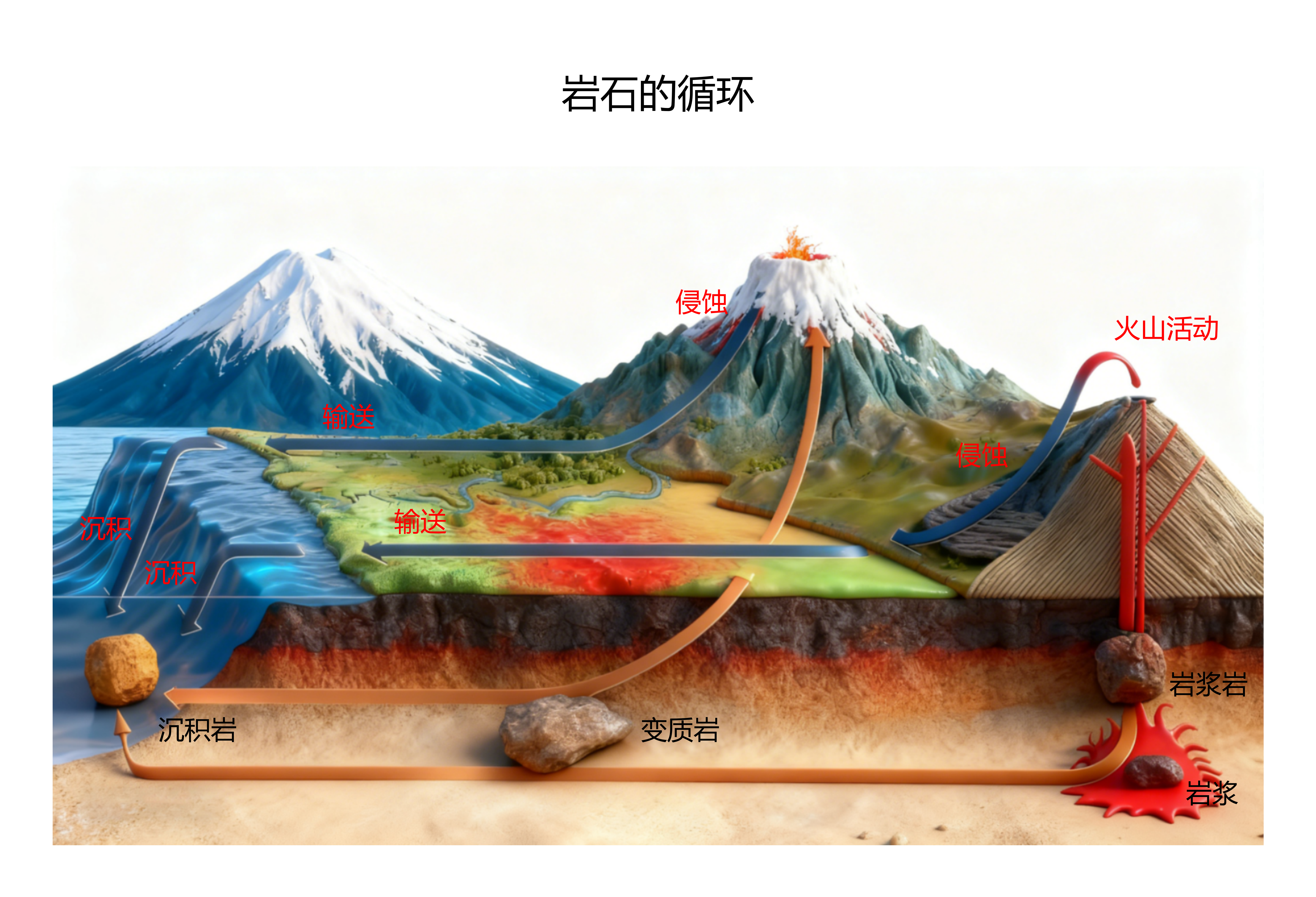 岩石的循环过程示意图