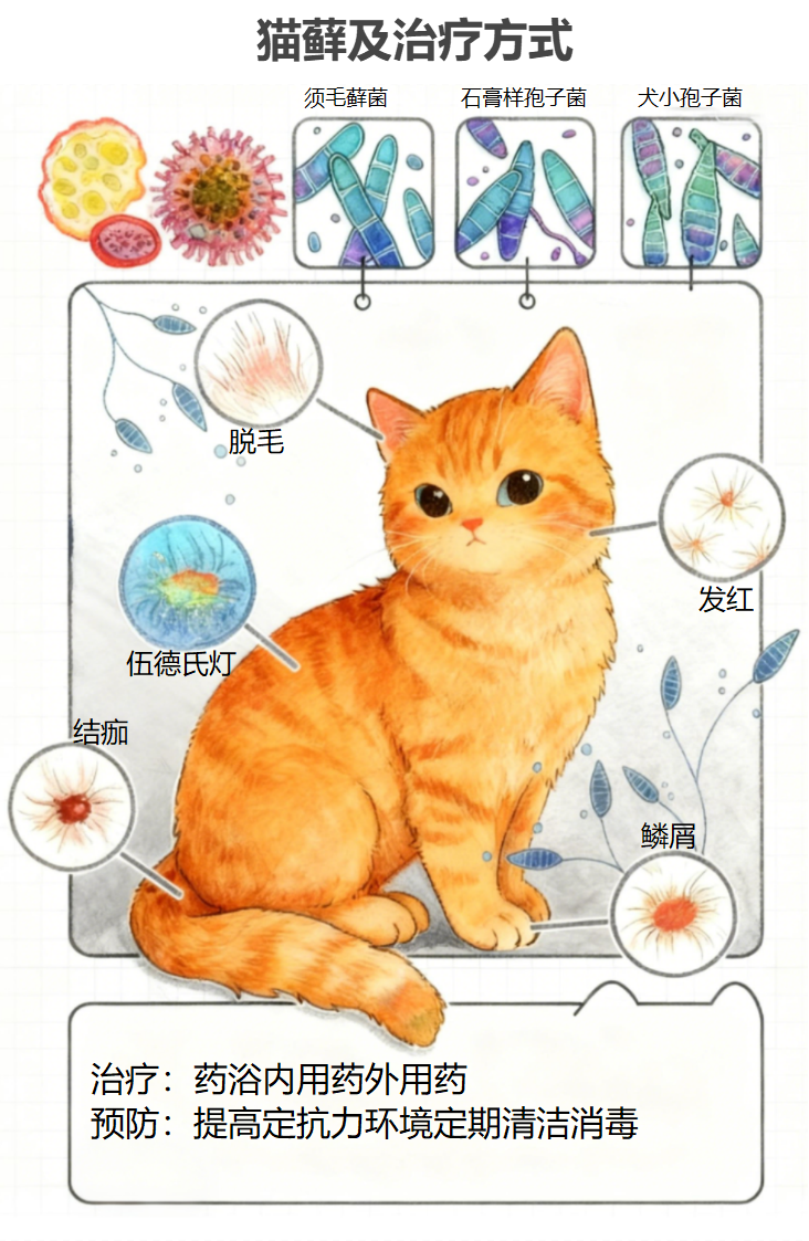 猫藓及治疗方式示意图