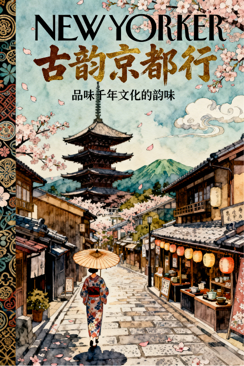 古韵京都行水彩插画