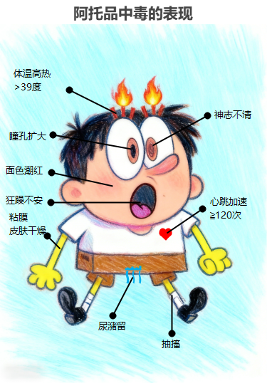 阿托品中毒表现示意图