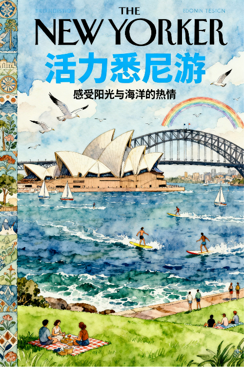 水彩风悉尼旅游宣传插画