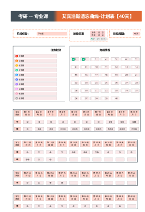 艾宾浩斯遗忘曲线-计划表（专业课）【40天】