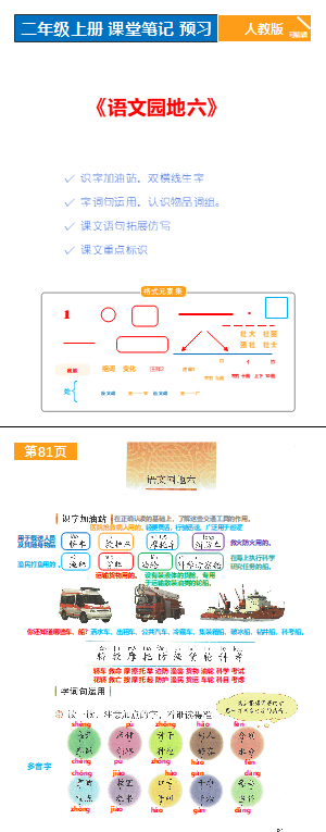 人教版 语文二年级 随堂笔记总结 原版素材 P81-83《语文园地六》