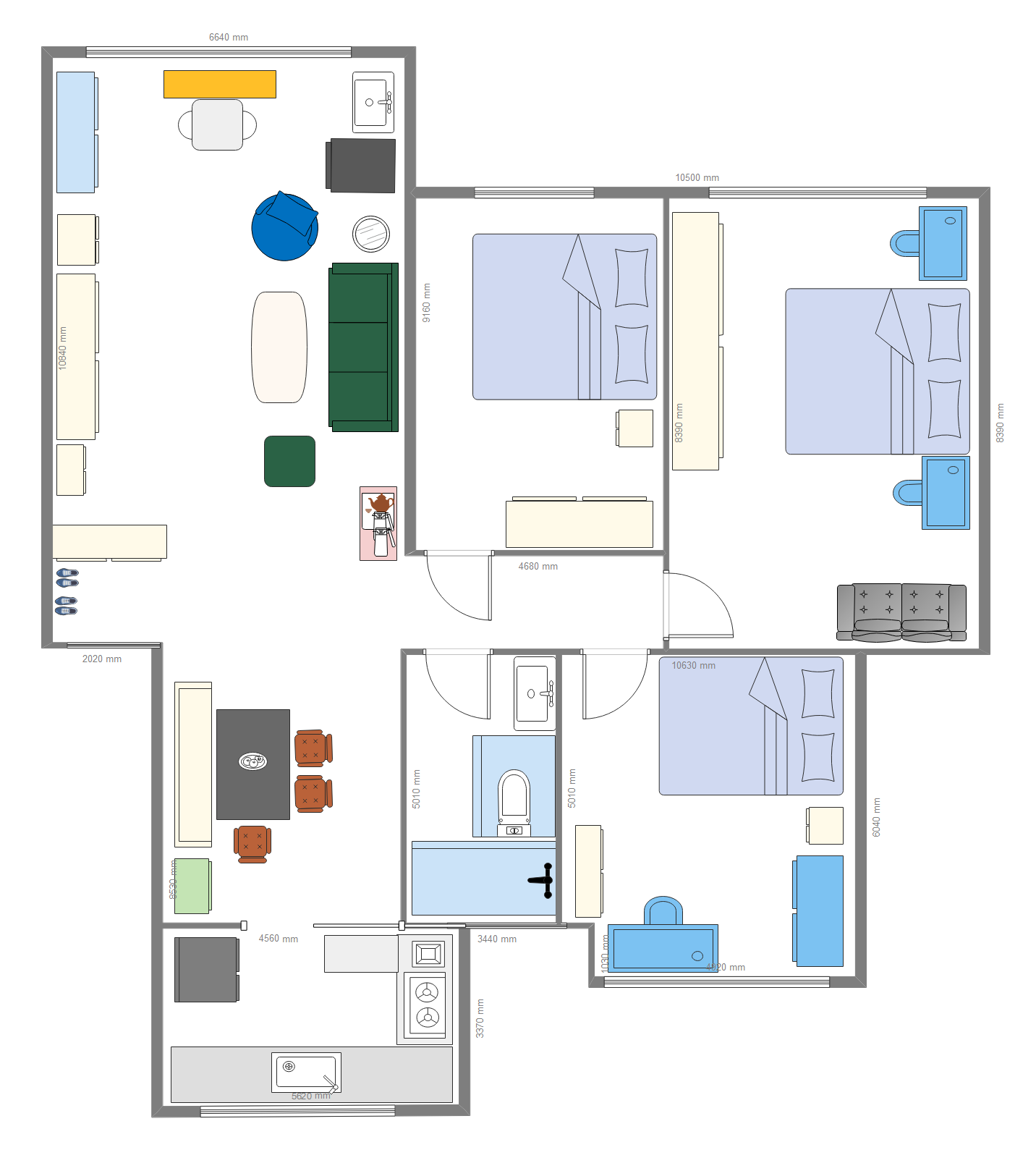 三室两厅家居规划图