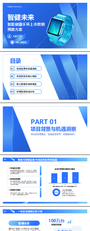 智能健康手环营销预算PPT模板