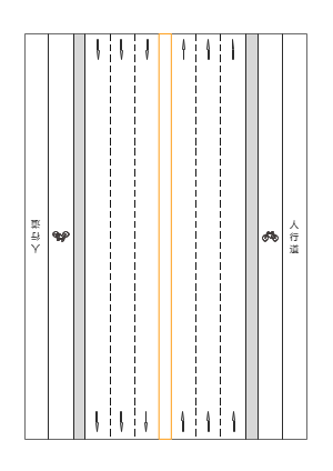 车道、路口示意图（双侧3机动车道、自行车道、人行道）