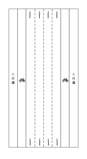 单向4机动车道、自行车道、人行道