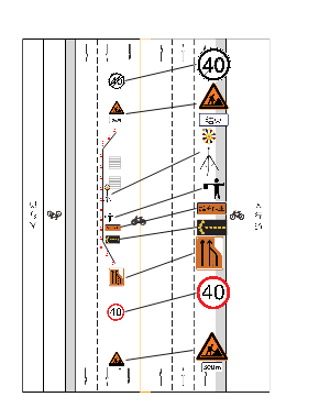 位于双向3机动车道封闭外侧一条车道的占道作业示例图