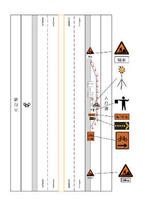 位于双向2车道非机动车道的占道作业示例图