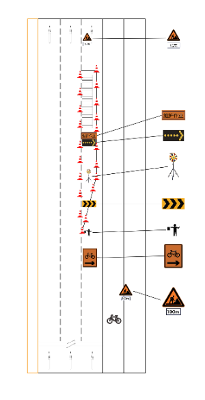 位于单向三车道占用机非机动车道的占道作业示例图