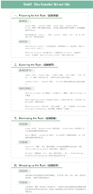 初中英语，2024秋仁爱版Unit3   Our Colorful School Li