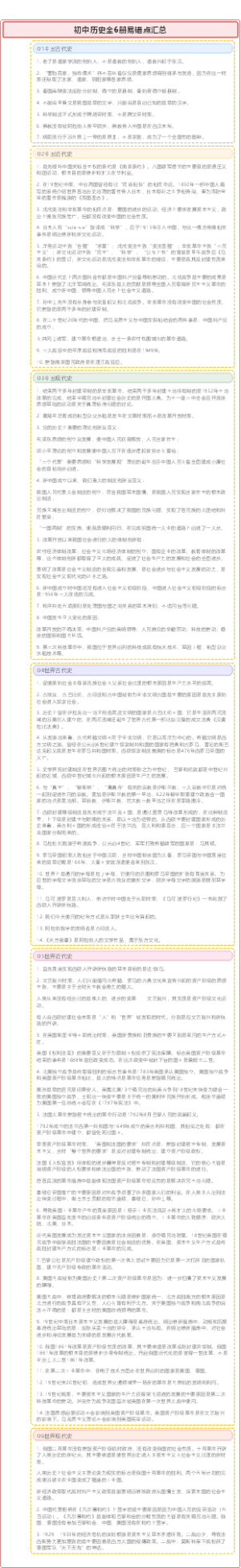 初中历史全6册易错点汇总