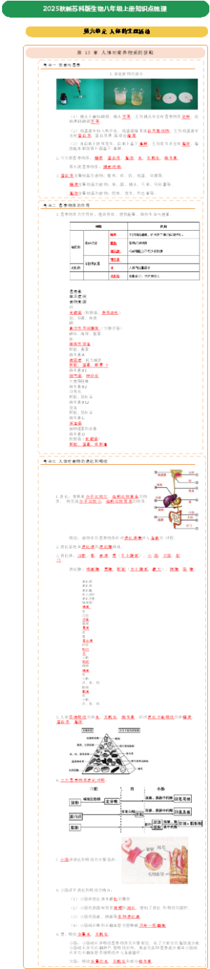 2025秋新苏科版生物八年级上册知识点梳理