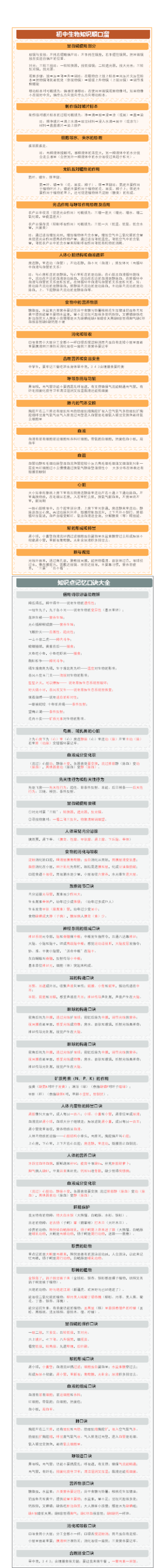 初中生物知识顺口溜
