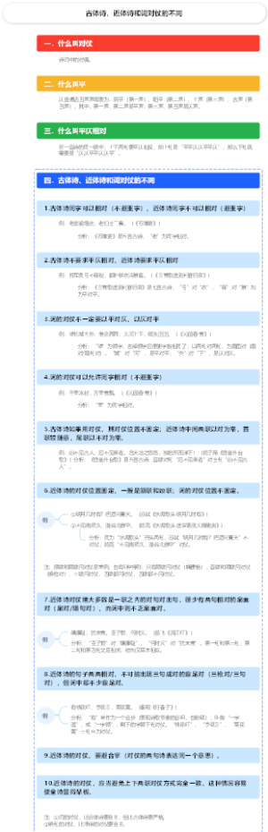 古体诗、近体诗和词对仗的不同