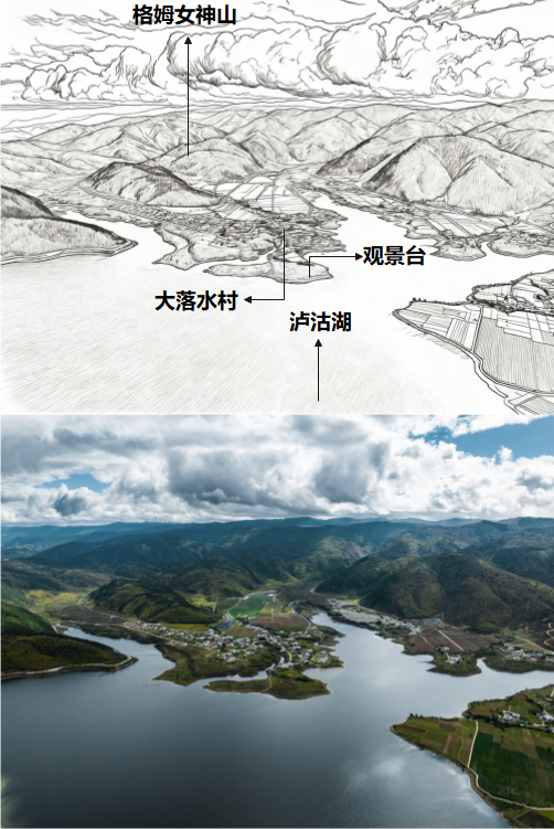 格姆女神山、泸沽湖与大落水村的绝美风光
