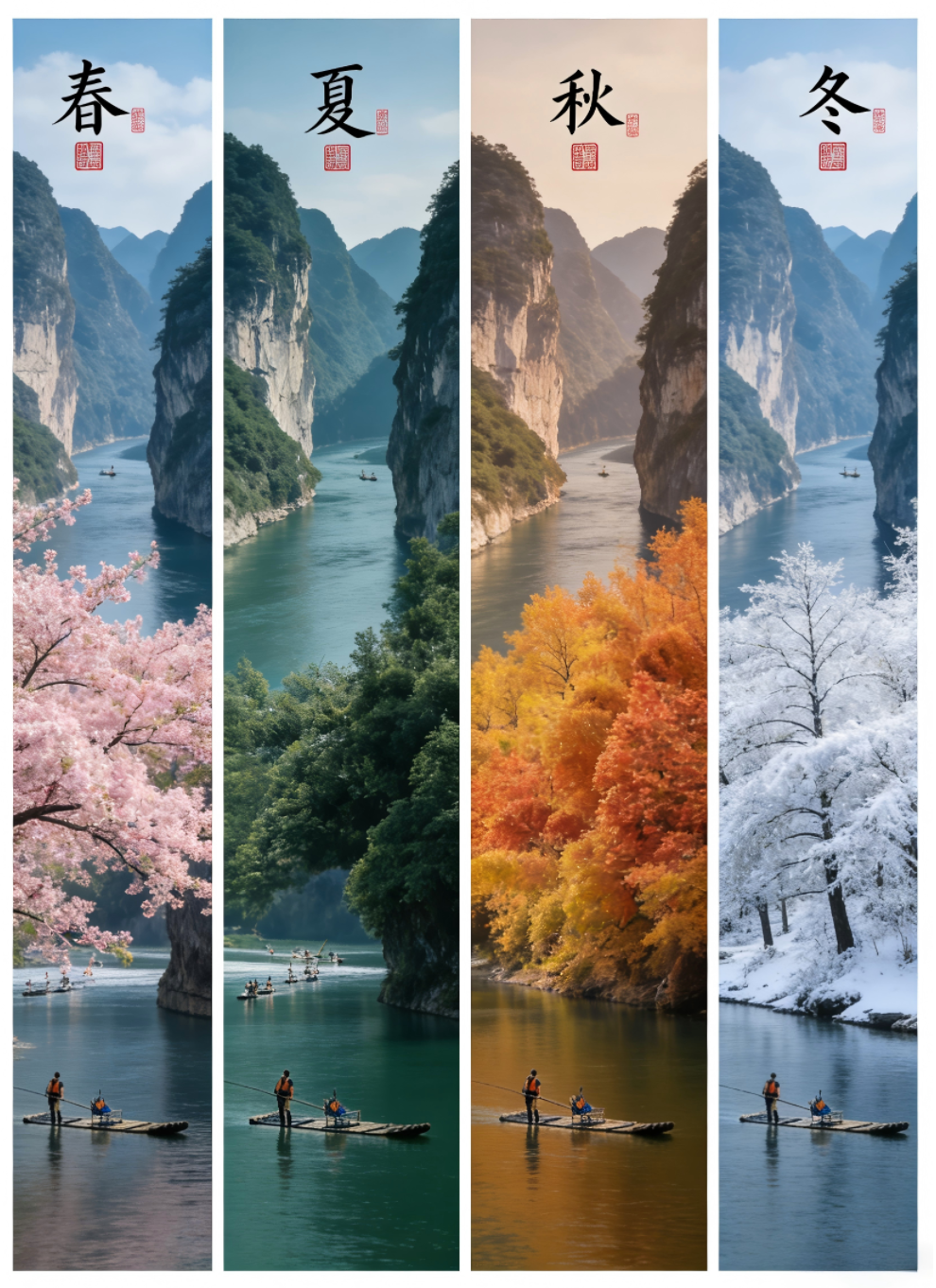 四季山水风光图