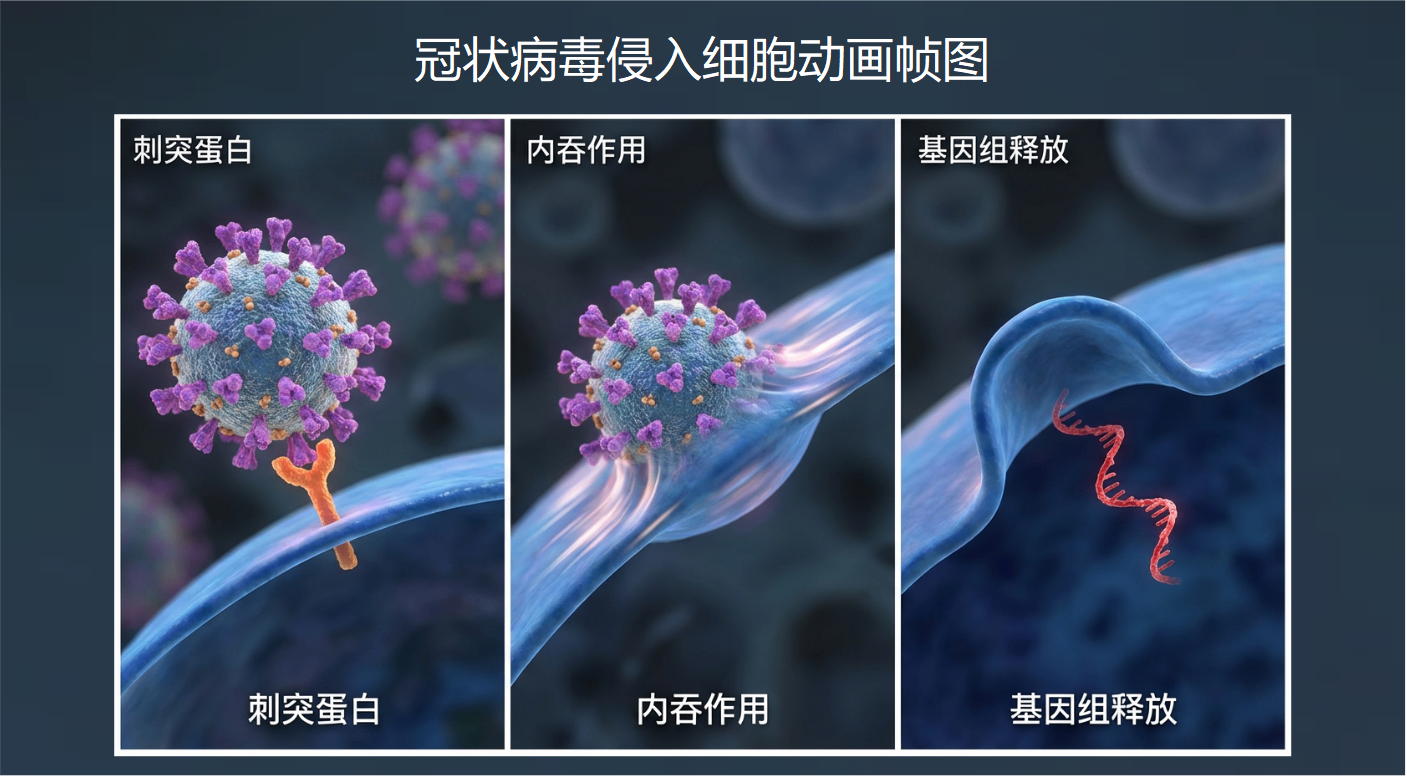 冠状病毒侵入细胞动画
