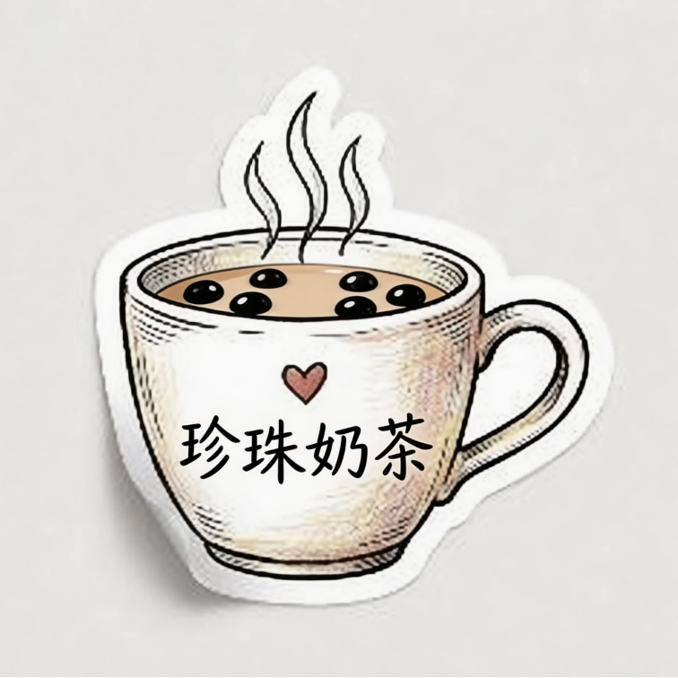 珍珠奶茶手绘贴纸