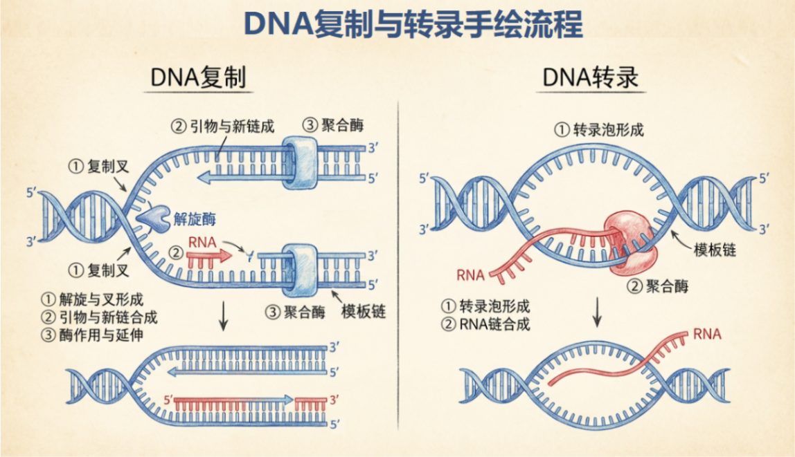DNA复制与转录流程图