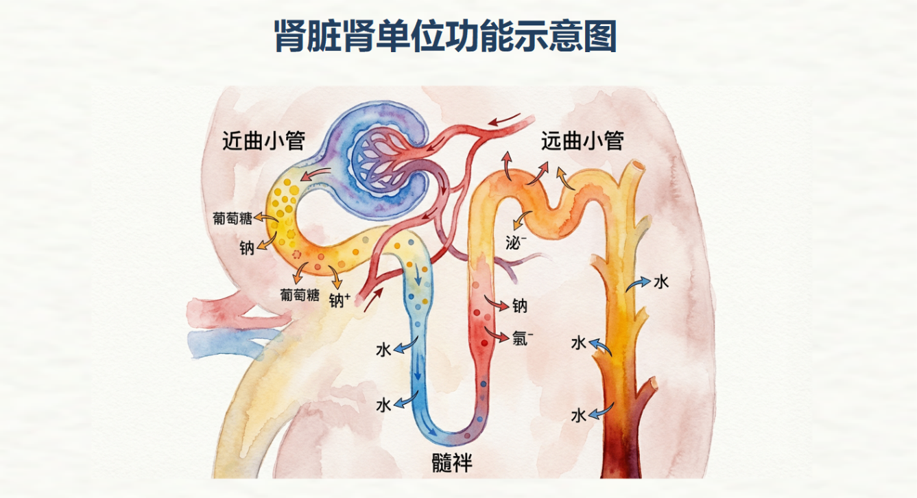 肾脏肾单位功能示意图