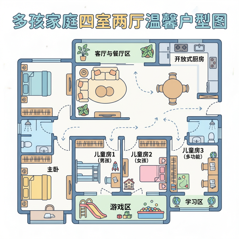 多孩家庭四室两厅户型图
