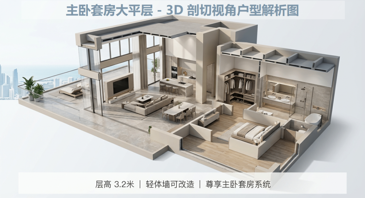 主卧套房大平层户型图