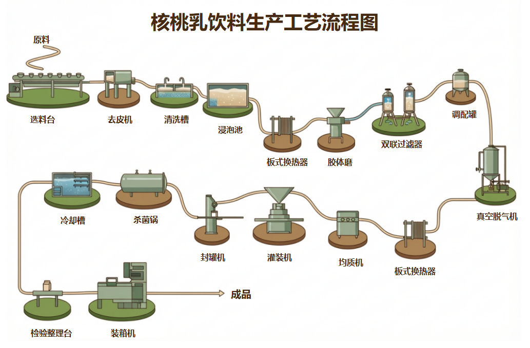 核桃乳饮料生产工艺流程图