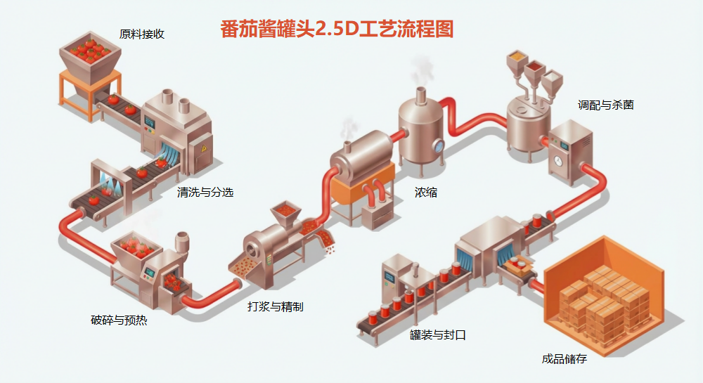 番茄酱罐头2.5D工艺流程图