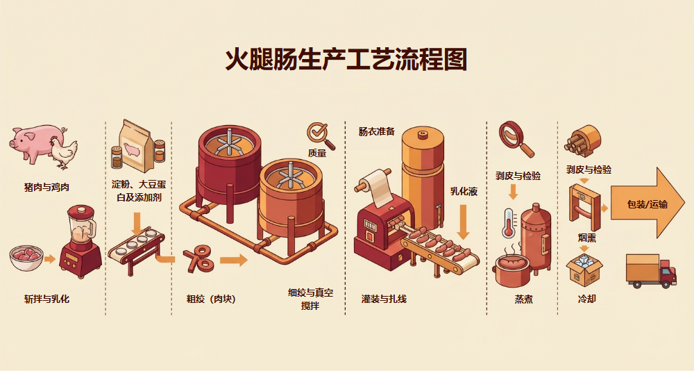 火腿肠生产工艺流程图