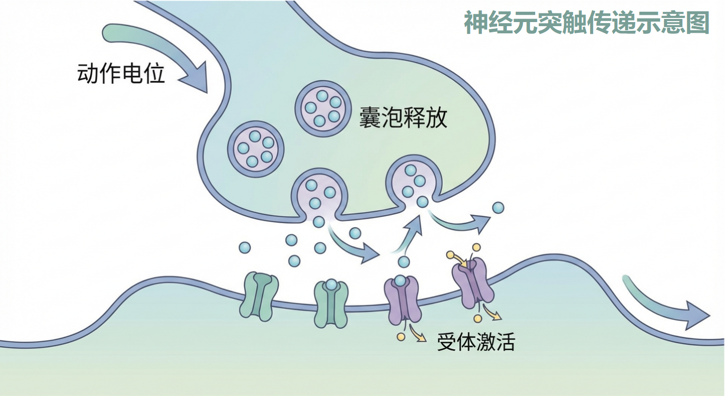 神经元突触传递示意图
