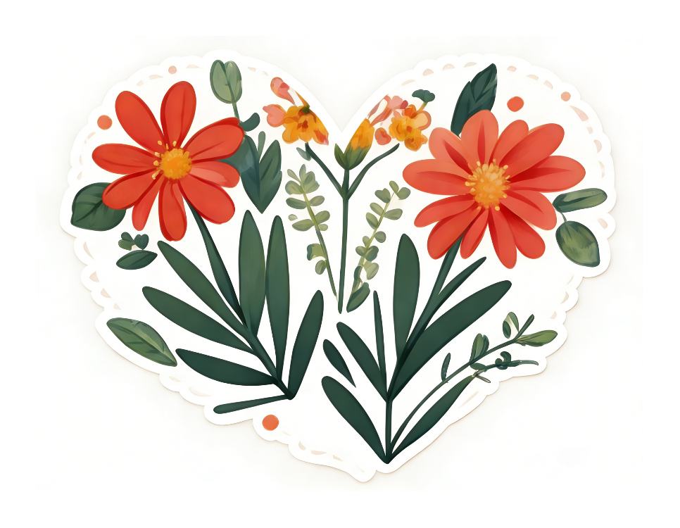 心形边框花卉水彩插画