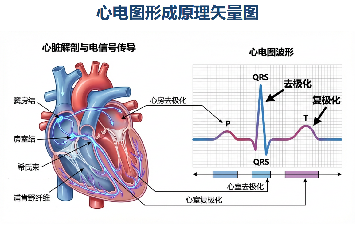 心电图形成原理医学示意图