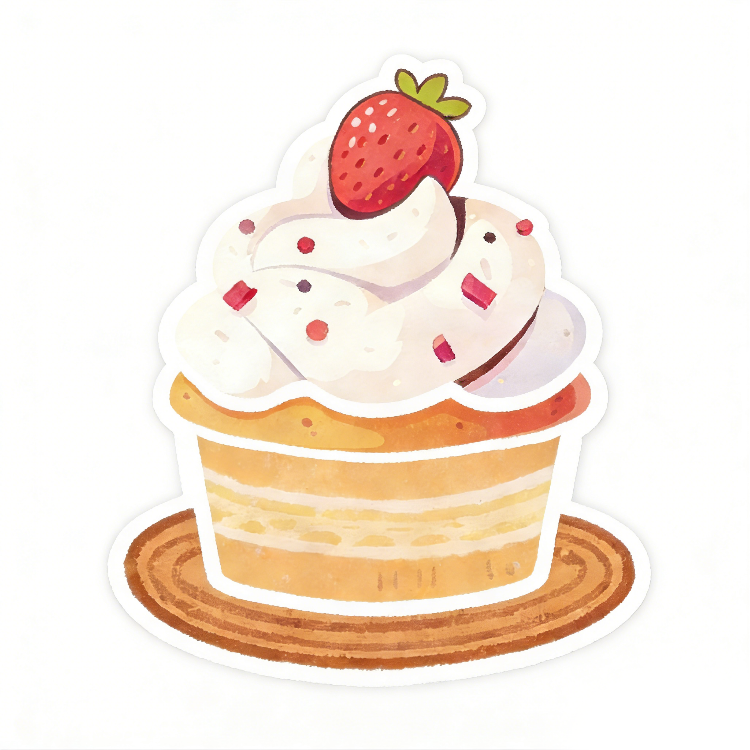 水彩风草莓纸杯蛋糕插画