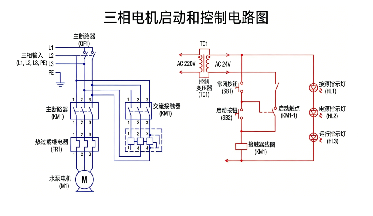三相电机启动控制电路图