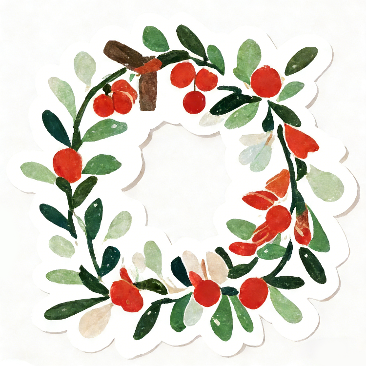 圣诞花环水彩画