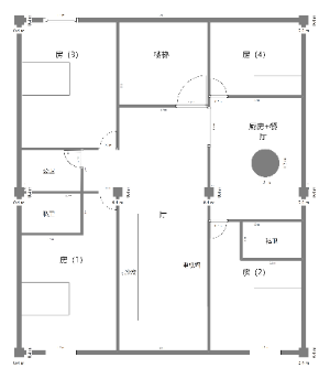 房屋平米设计图4房2厅3卫的设计图