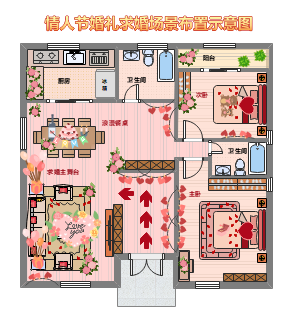 情人节婚礼求婚场景布置室内设计平面图