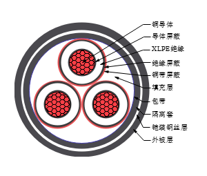 三芯铠装电力电缆横截面结构示意图模板