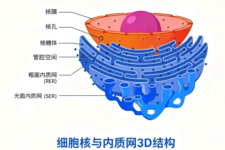 细胞核与内质网3D结构示意图