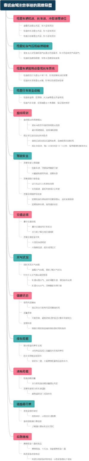 春运自驾注意事项的思维导图