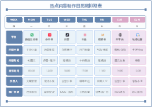 热点内容制作日历周排期表