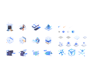 AI 大模型架构拓扑等距矢量图标模板 云原生分布式系统可编辑素材