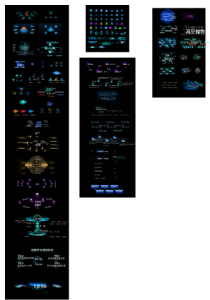 巨量按钮底座架构词云 深色科技风大数据可视化组件库 数据大屏模板